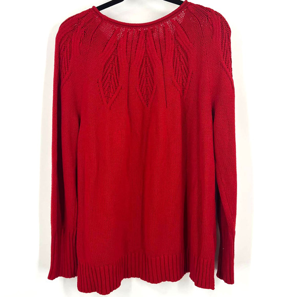 Chaps Vintage Red Knit Sweater Popover Scoop Neckline Textured 3D Women's XL - Picture 2 of 9